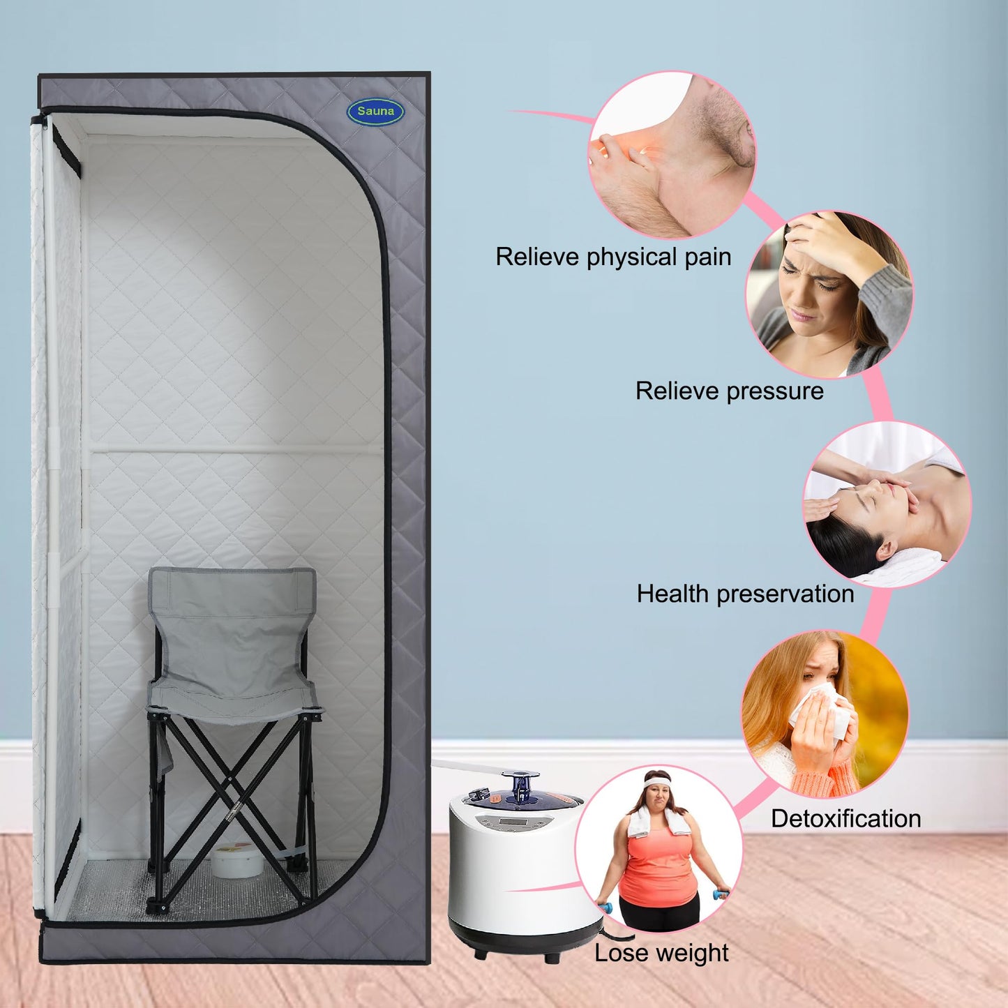 Gecheer Full-Size Portable Steam Sauna Tent for Home – Includes Steam Generator, Remote Control, Foldable Chair, Timer, 360° Steam Nozzles, FCC Certified, Easy Setup in 10 Minutes