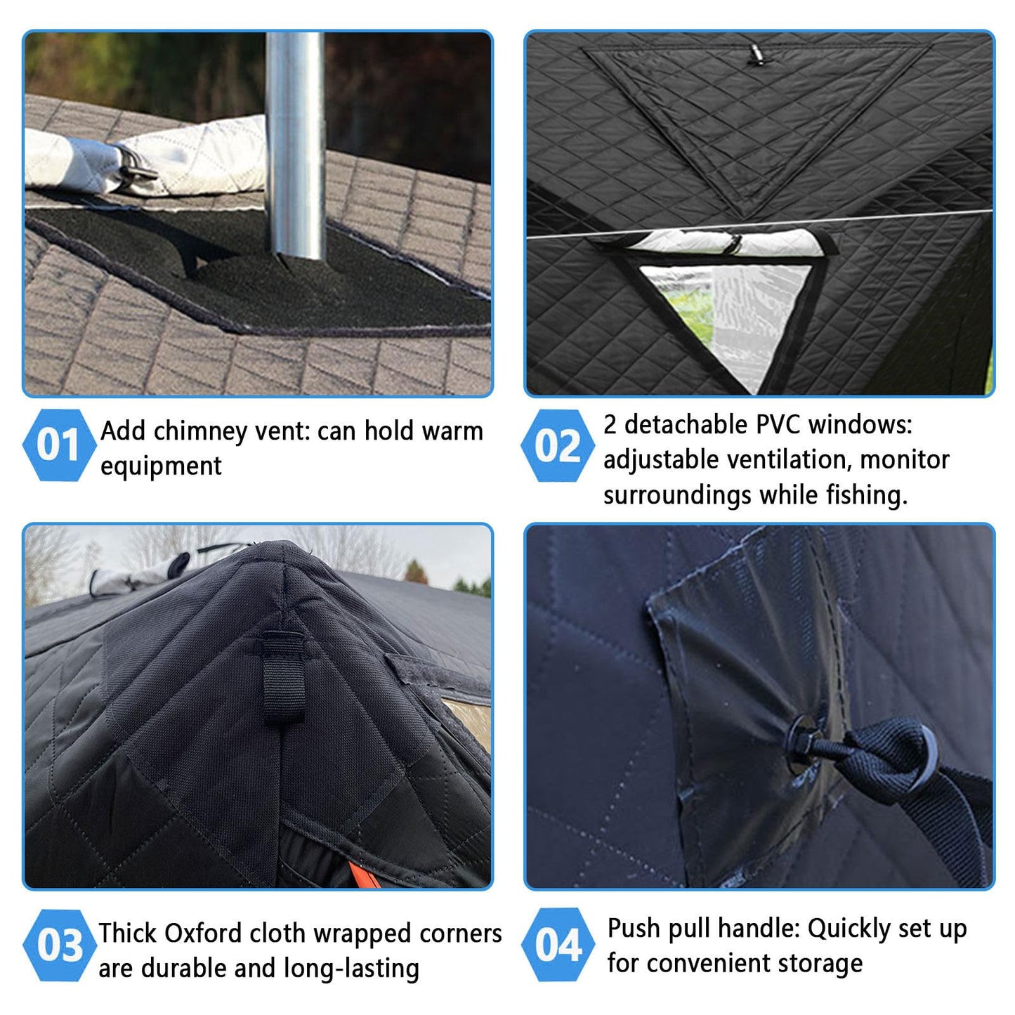 WACLMOTAKE Outdoor Sauna Tent Pro, Portable 4 Person Ice Fishing Tent 3-Layer Insulated Ice Fishing Shelter with 210D Oxford Fabric, All-Weather, Insulated, Solid, Panoramic View ice-Fishing-1.8m
