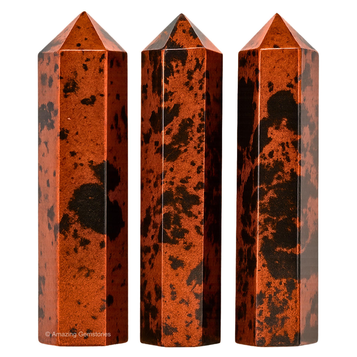 Amazing Gemstone Mahogany Obsidian Crystal Points Bulk Healing Crystals and Stones - Pack of 3 Single Terminated Healing Wand Point Bulk Crystals for Crafts, Crystal Grid, DIY Work - Premium Crystals