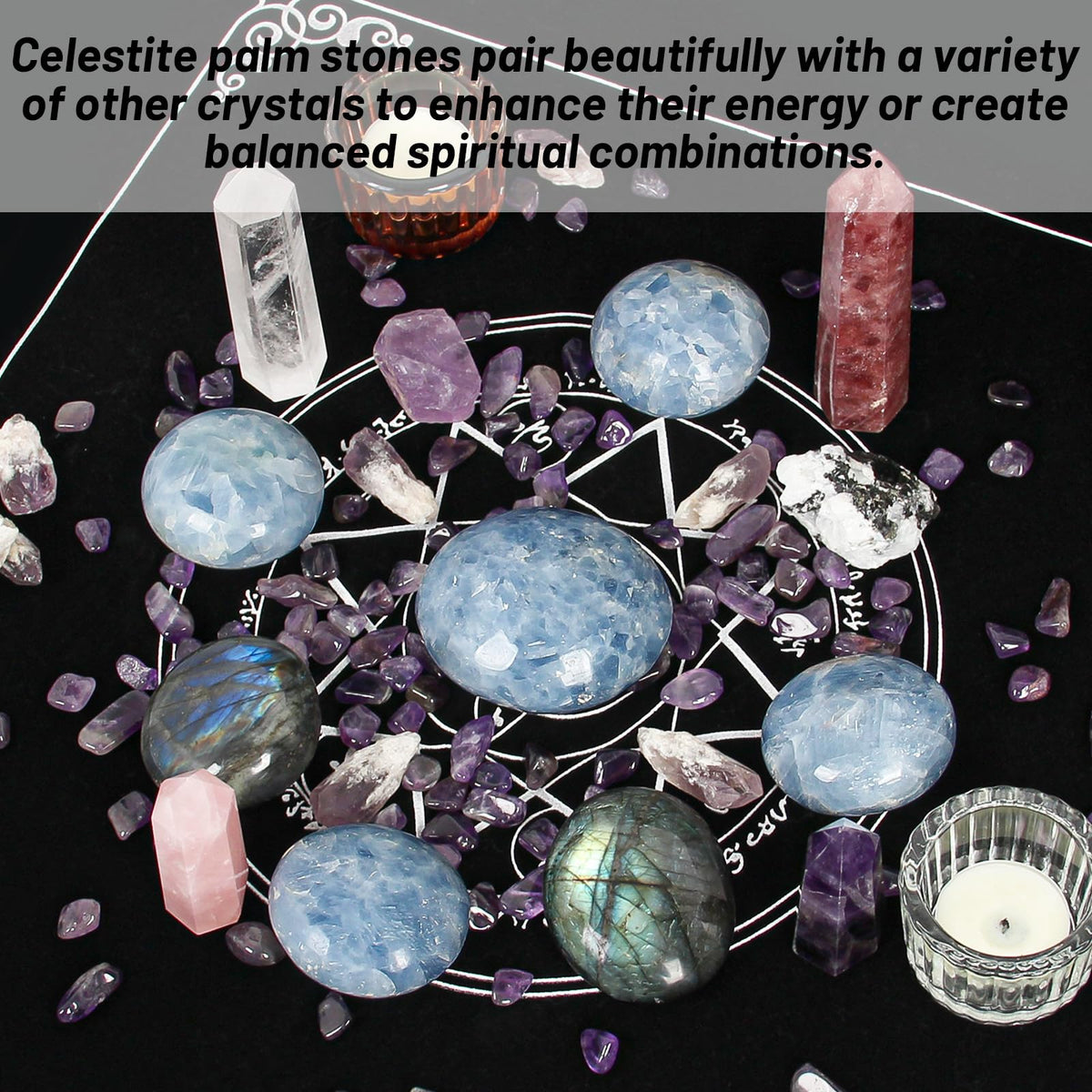 Celestite Palm Stone-2 Pc Celestite Pocket Energy Stones, Smooth Healing Crystal Worry Stone