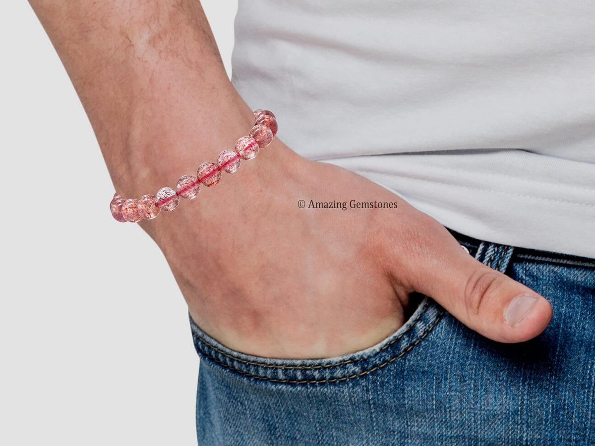 Amazing Gemstone Crystal Bracelet for Women Men's Gifts - Protection Healing Crystal Bracelet - 8mm Gemstone Beaded Stretchable Bracelet Pulseras Para Hombres Mujer Stocking Stuffers Mothers Day Gift (Strawberry Quartz)