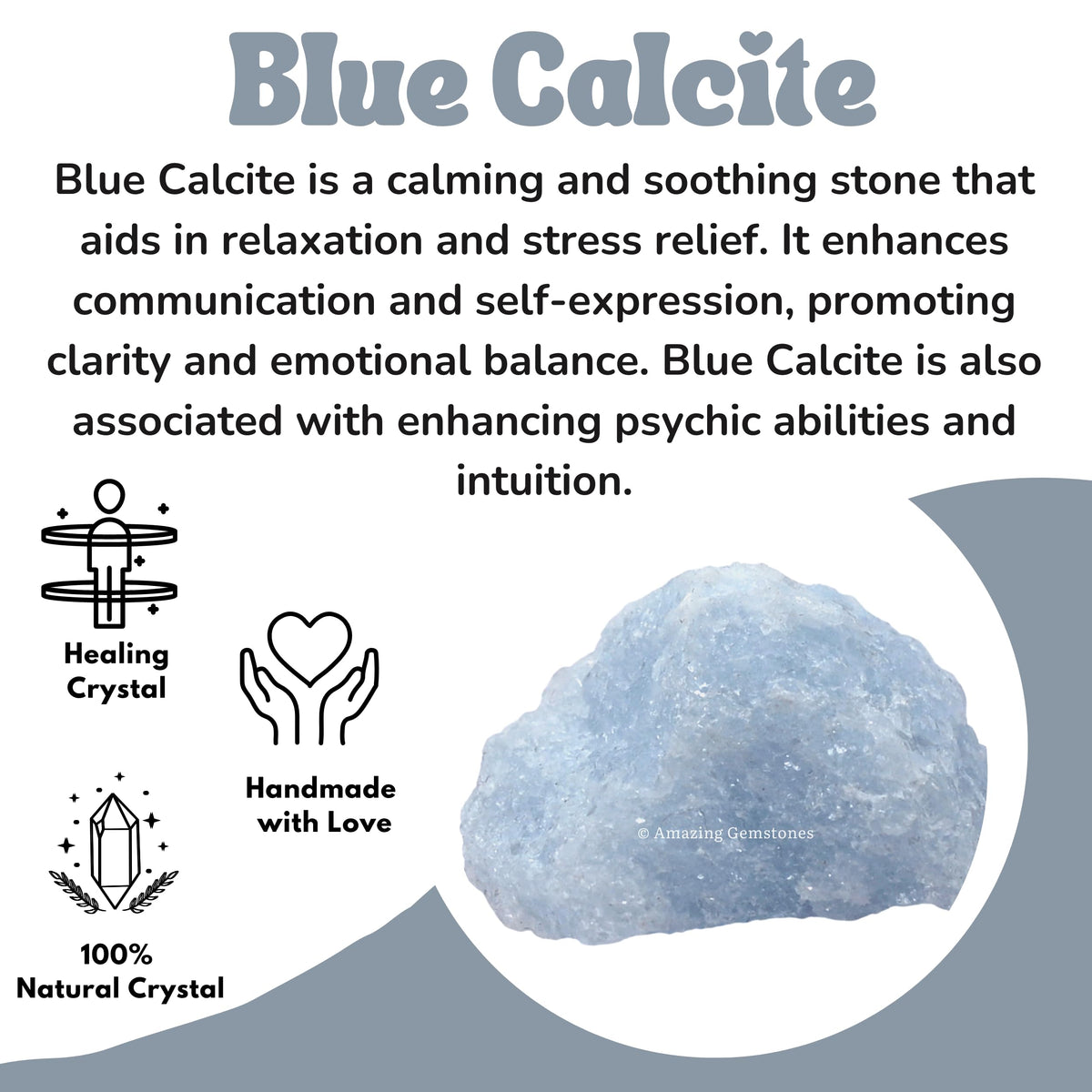 Amazing Gemstone Blue Calcite Raw Crystals and Healing Stones, Natural Rocks for Tumbling and DIY Raw Stones and Crystals (1 Piece)