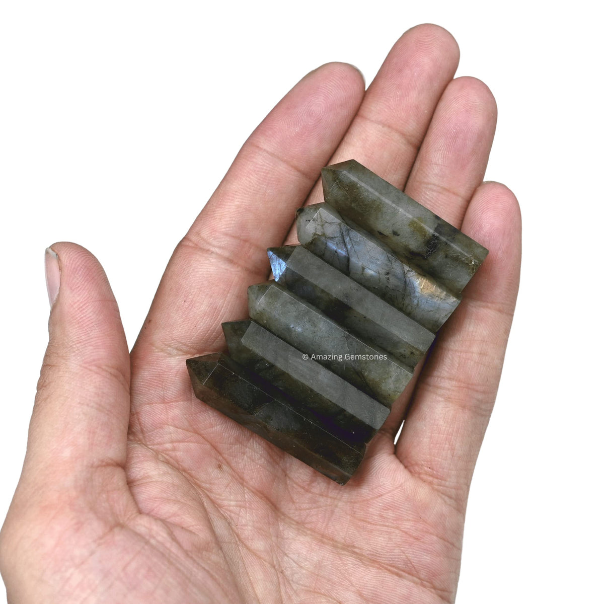 Amazing Gemstone Labradorite Crystal Points Bulk Healing Crystals - Pack of 3 Single Terminated Healing Wand Point Bulk Crystals for Crafts, Crystal Grid, DIY Work - Premium Crystals - Beginners Gift