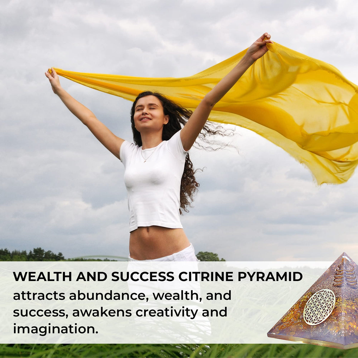 Orgonite Crystal Citrine Flower of Life Orgone Pyramid for Wealth and Success – Merchant’s Stone for Comfort and Positive Energy - Crystal Carries Power Of Sun - Handmade In India