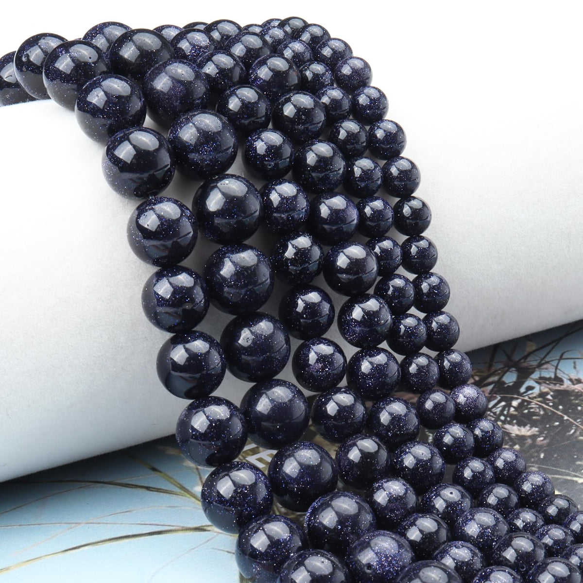 Siomia 60pcs 6mm Natural Blue Sandstone Gemstone Beads Energy Healing Crystal Round Loose Stone Beads for Jewelry Making, DIY Bracelets Necklaces