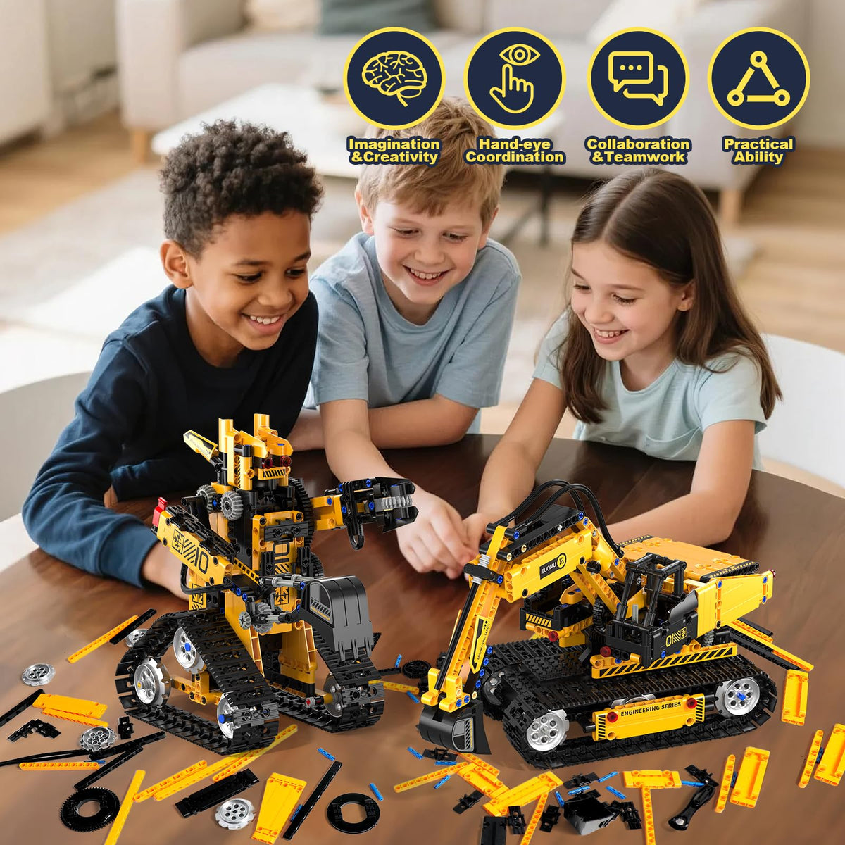 5 in 1 Building Toys STEM Robotics Kit for Kids 6-14, Remote & APP Controlled STEM Excavator/Truck/Robot/Bulldozer/Roller, 535 PCS Blocks RC Robot Erector Sets, Birthday Gift for 8 10 11 12+ Years Old