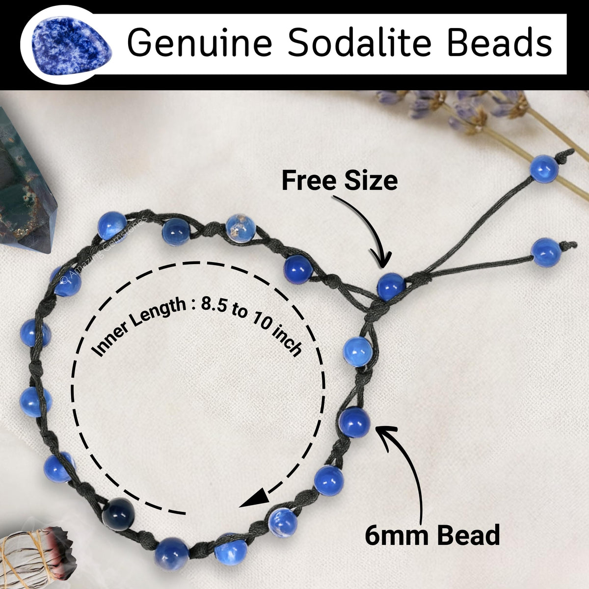 Amazing Gemstone Sodalite Anklet Ankle Bracelets for Women - Waterproof Beaded Healing Crystal Anklets, Plus Size Chakra Gemstone Bead Anklet (Stretchy Adjustable - Hand Knotted)