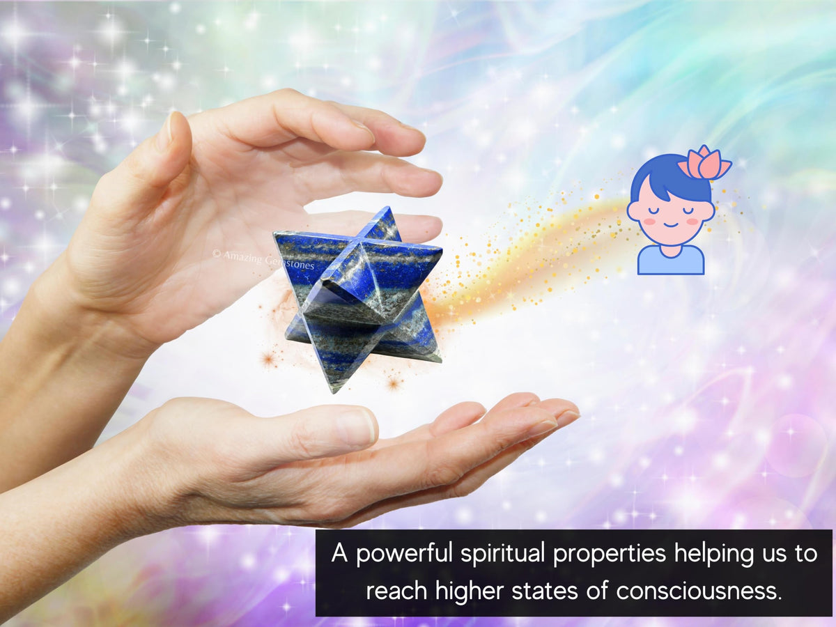 Amazing Gemstone Lapis Lazuli Merkaba Crystal - 1.5 Inches Metaphysical Merkaba Star for Meditation - Energetic Tetrahedron Crystal and Healing Stones for Spiritual Growth and Healing (35-40mm)