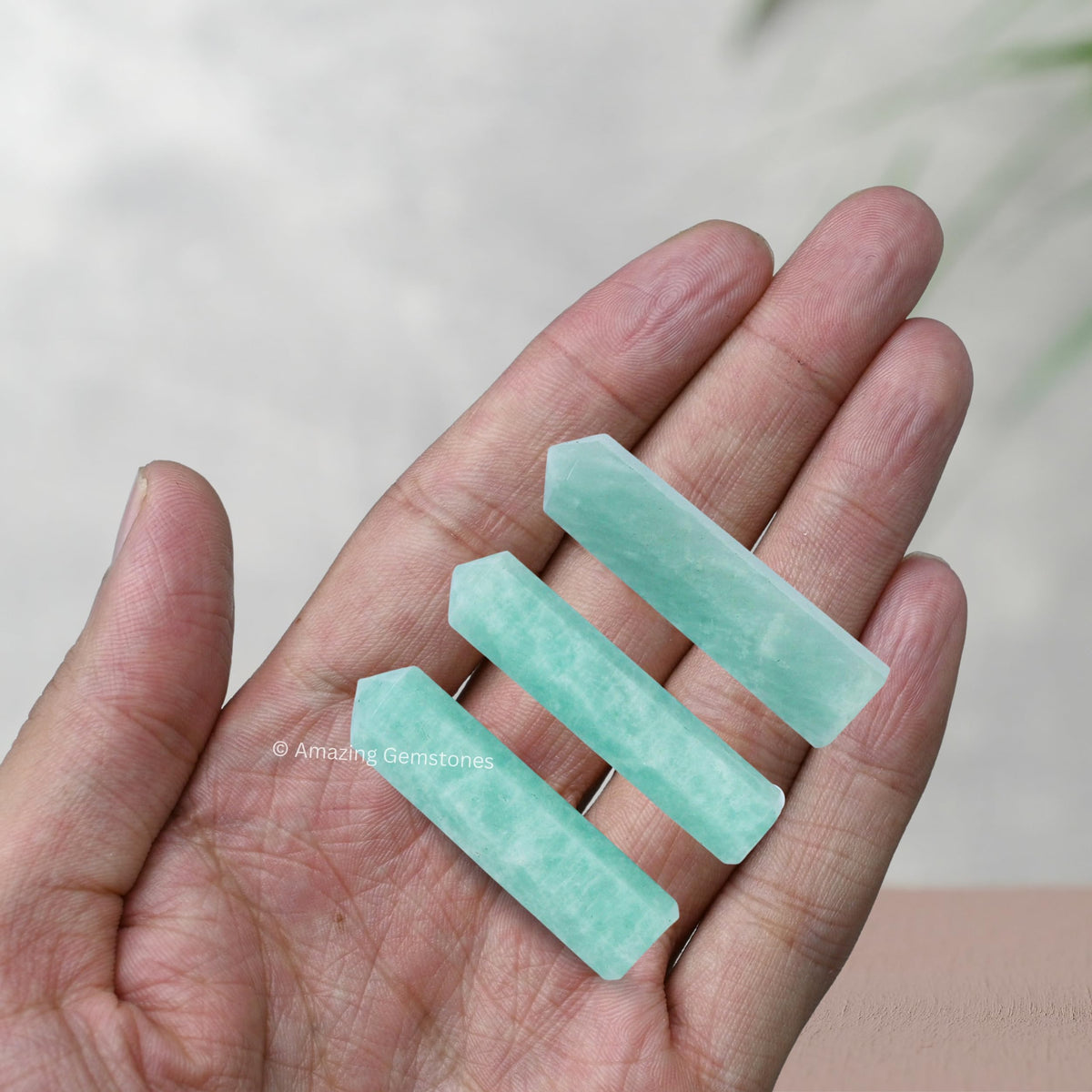 Amazing Gemstone Amazonite Crystal Points Bulk Healing Crystals and Stones - Pack of 3 Single Terminated Healing Wand Point Bulk Crystals for Crafts, Crystal Grid, DIY Work - Premium Crystals