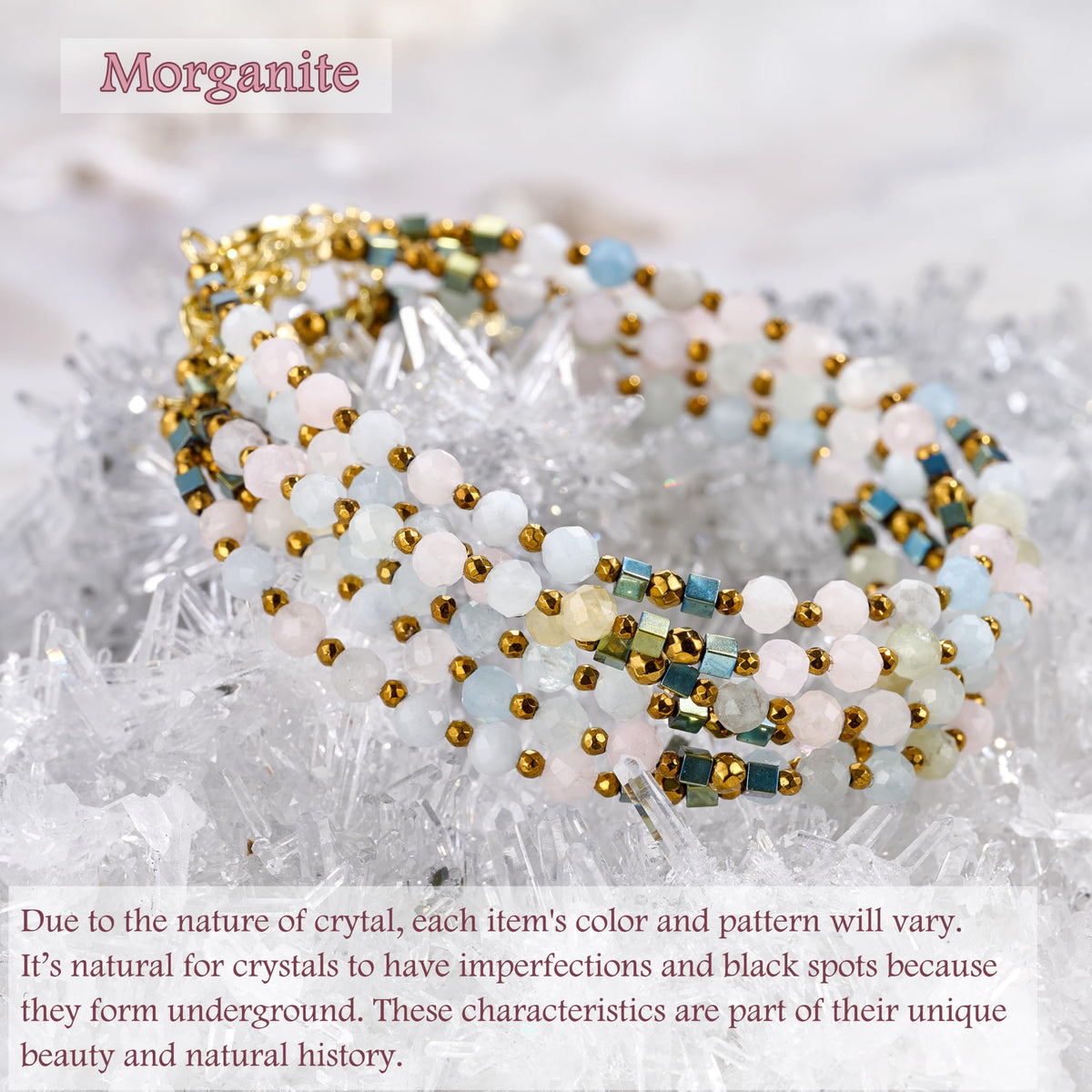Farfume Morganite - Inner Strength - Crystal Beaded Bracelets, Chakra 4mm Natural Stone Beads Bracelets, Gemstone Spiritual Jewelry Gifts for Mother's Day