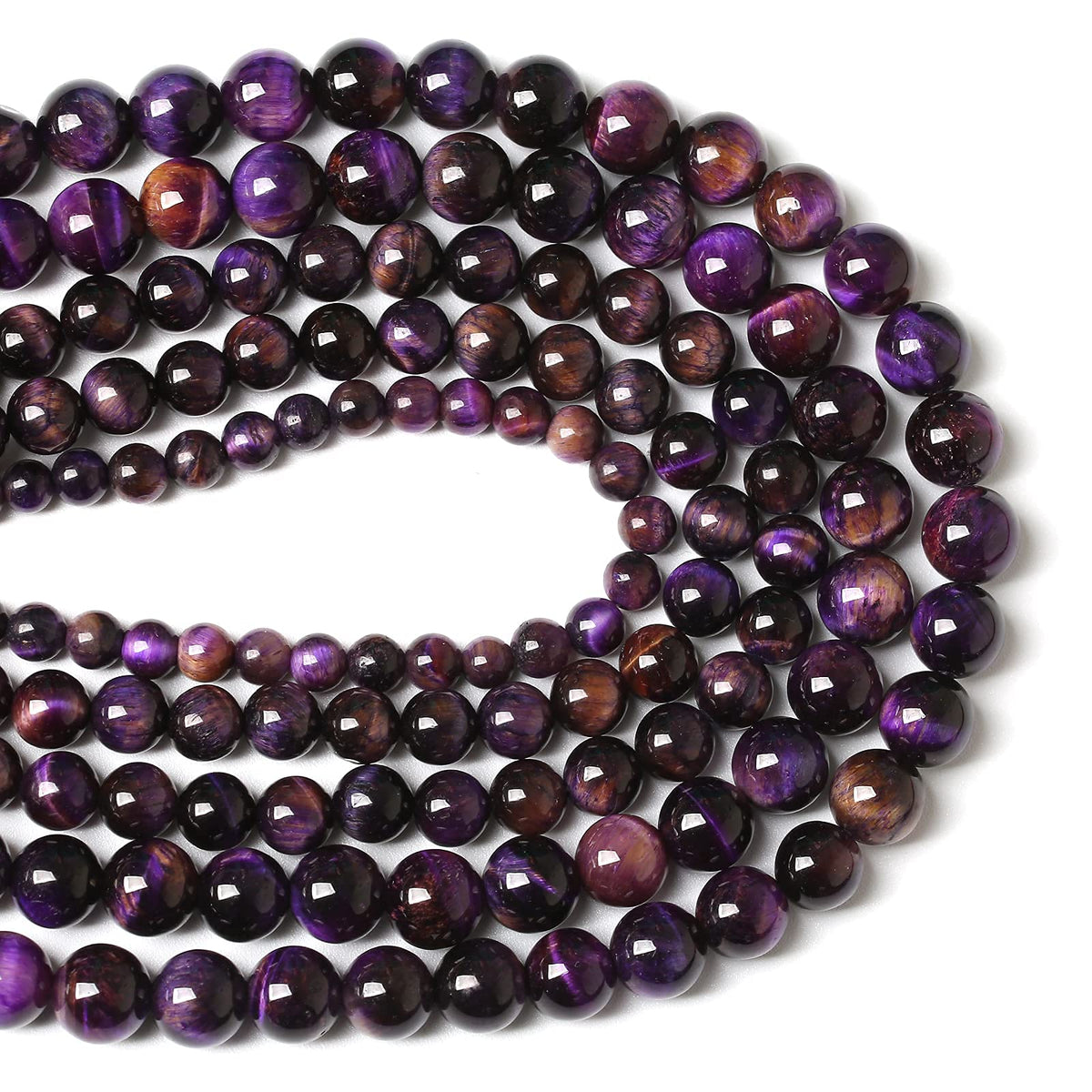 Natural Purple Tiger Eye Beads Round Loose Stone Beads Energy Gemstone Healing Power for Jewelry Making 1 Strand 10mm 38pcs