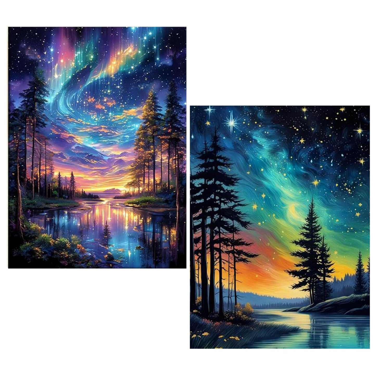KUFWKEY 2 Pack Starry Sky Diamond Art Kits for Adults, 5D Aurora Lake Diamond Painting Kits for Beginners, Fantastic Landscapes Diamond Dots,DIY Diamond Mosaic Art,Gem Art for Home Decor 12 x 16 Inch