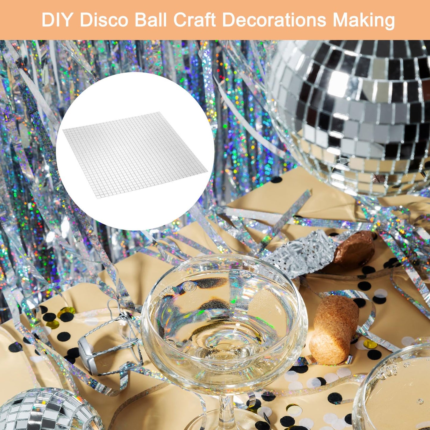 uxcell 4500pcs Self Adhesive Mirrors Mosaic Tiles, 10 x 10 mm Mini Square Acrylic Disco Ball Tiles Sticker for DIY Disco Ball Craft Decorations Making, Silver