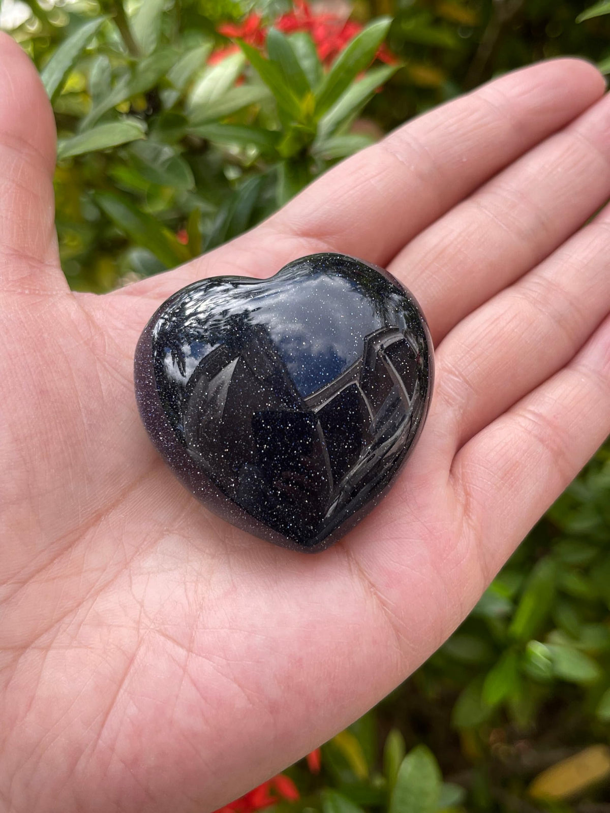 GAF TREASURES Blue Goldstone Gemstone Hearts, Polished Blue Goldstone Puffy Hearts, Blue Goldstone Crystal Palm Stone, Blue Goldstone Healing Crystal Hearts (1 Heart)
