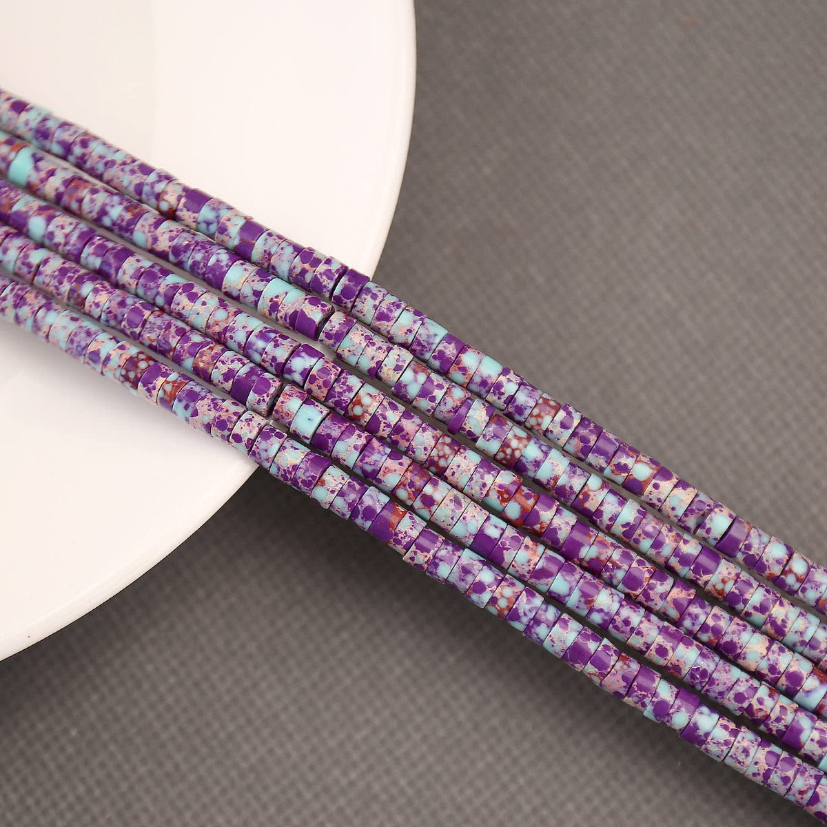 BONNY BOXX 150PCs Natural Purple Imperial Jasper Spacer Beads, Loose Semi Precious Flat Round Gemstone Heishi Disc Stone Beads for Beading Jewelry Making 4mm*2mm