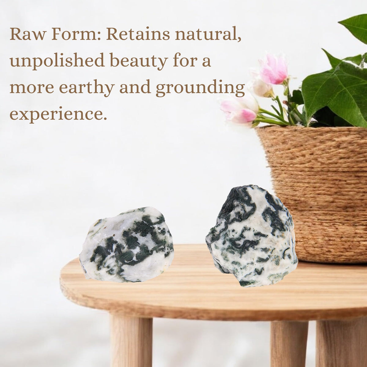 ANAYA AGATE Tree Agate 2 Pcs Raw Crystals Rough Gemstones w/Authenticity Card, Velvet Pouch - Large 1.25–2.0" Raw Stones for Tumbling, Cabbing, Polishing, Cutting Natural Healing Crystals for Home Decor, DIY Stones