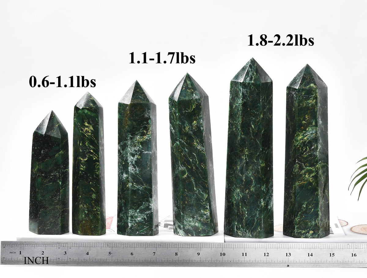AMOYSTONE Large Crystal Obelisk Emerald Quartz Tower Green Healing Crystal Wand Point 6 Faceted Reiki Meditation Stone 2.2-2.6 LBS