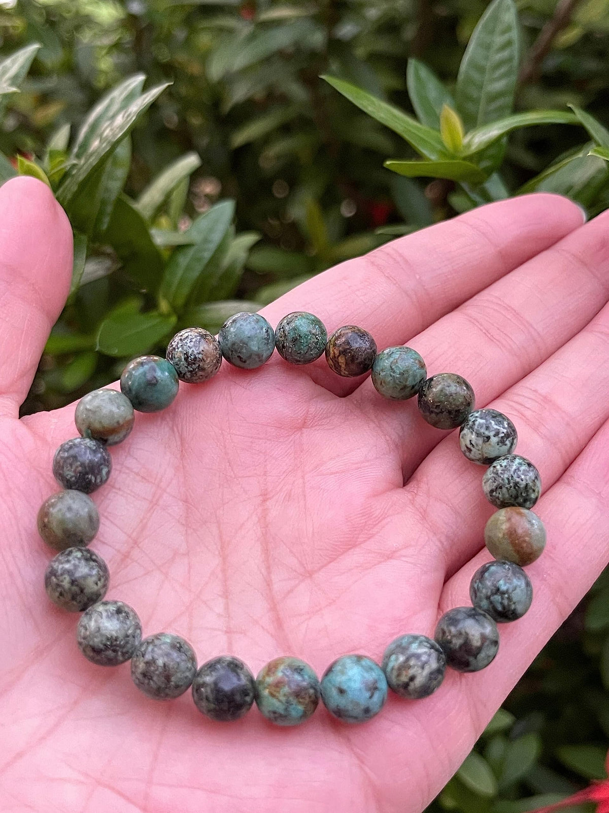 GAF TREASURES African Turquoise Crystal Bead Bracelet 8mm, Genuine African Turquoise Stretch Gemstone Bracelet, Healing Crystal Bracelet, Gift for Men & Women (1)