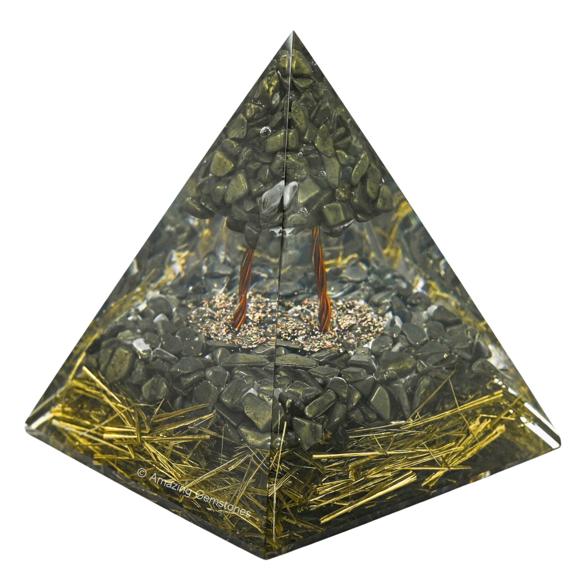 Amazing Gemstone Organite Orgone Pyramid Extra Large 105 MM - Orgone Energy Pyramid with Pyrite Crystals and Healing Stone - Orgonite Pyramids Crystals and Positive Energy
