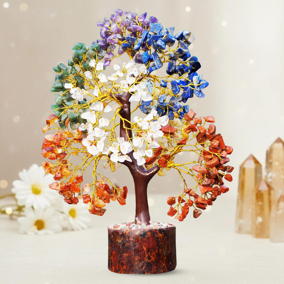 AstraVeda 500 Beads 7 Chakra Tree of Life - Large Crystal Feng Shui Positive Energy Tree - Meditation Gift, Crystals and Stones, Spiritual Items, Home Office Decor