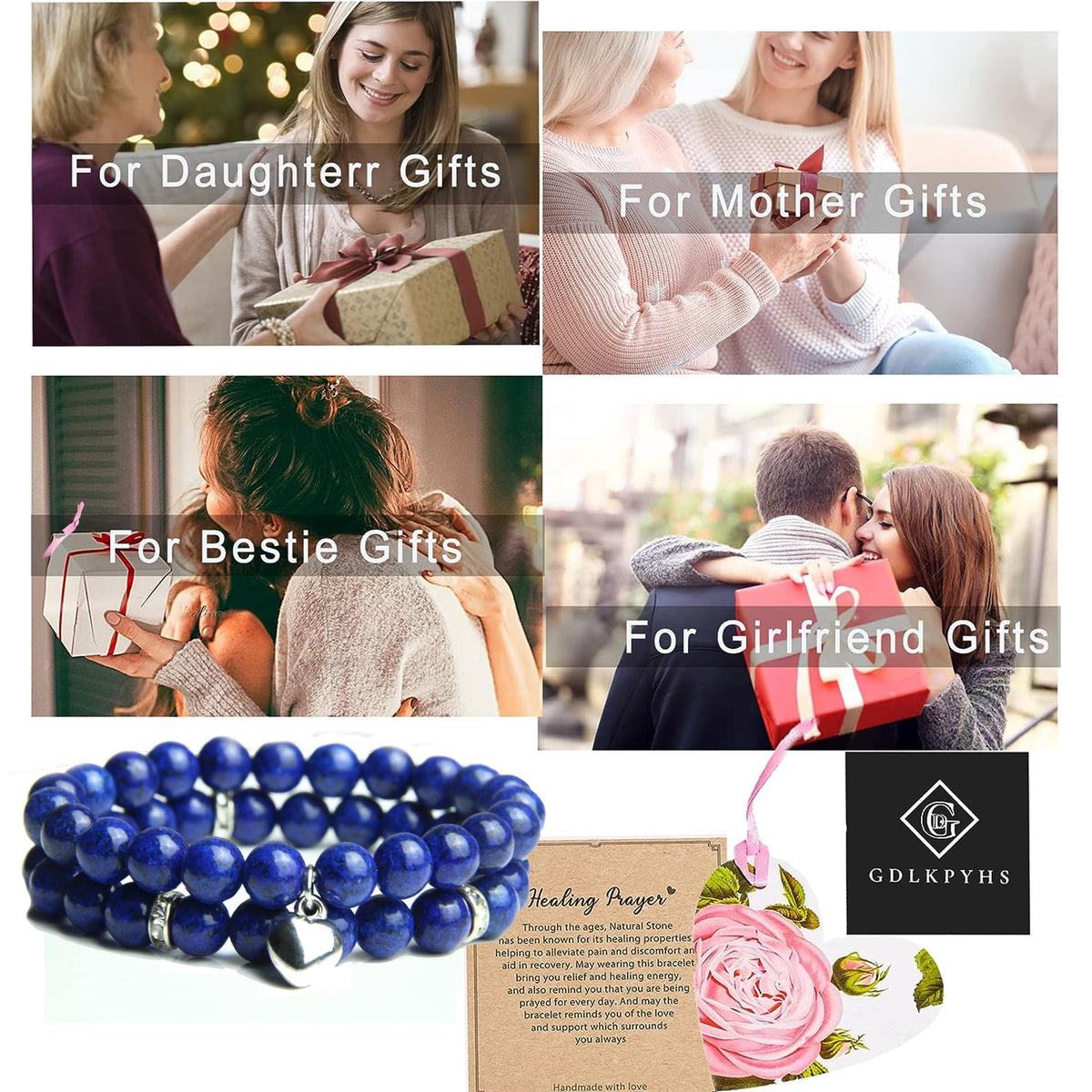 GDLKPYHS Healing Bracelets for Women - Lapis Lazuli Bracelet - Healing Prayers Crystal Bracelet, 8mm Natural Stone Stress Relief Yoga Beads Get Well Soon Gifts
