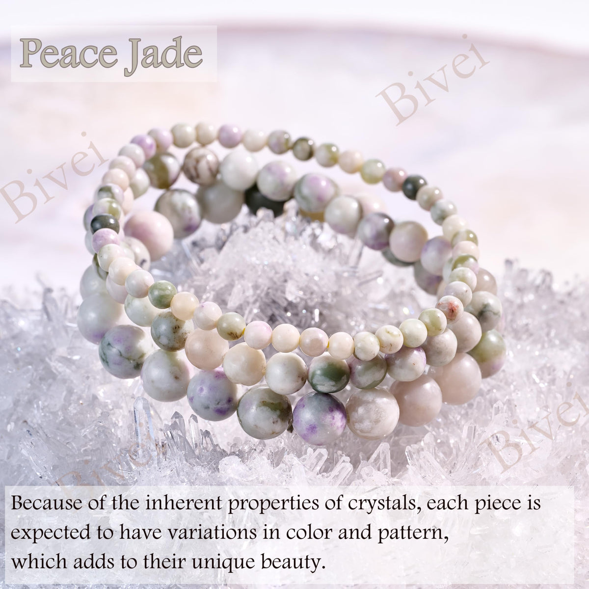 Bivei Peace Jade-Calm Harmony-6mm Beaded Bracelets for Women Handmade Semi Precious Natural Stone Stretch Elastic Jewelry for Women Yoga Protection Gifts