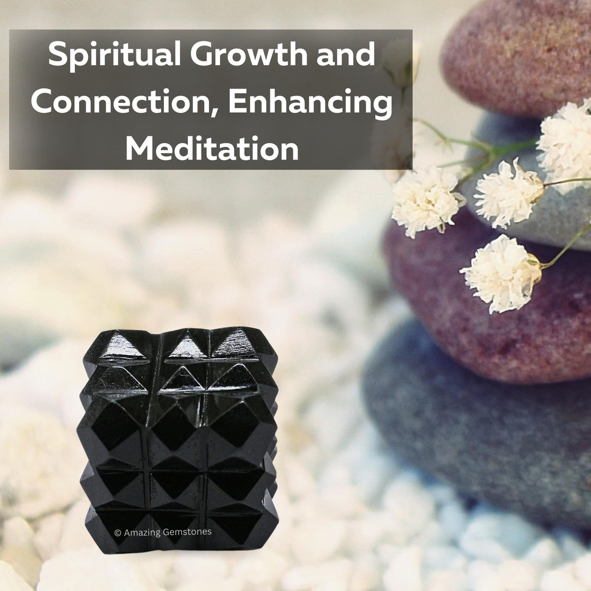 Amazing Gemstone Black Agate Crystal Cube with 54 Pyramid - 1" Mini Lemurian Pyramid Cube Figurine of Natural Stone Pyramid for Meditation, Reiki, Chakra Balancing Vastu Pooja and Crystal Grids