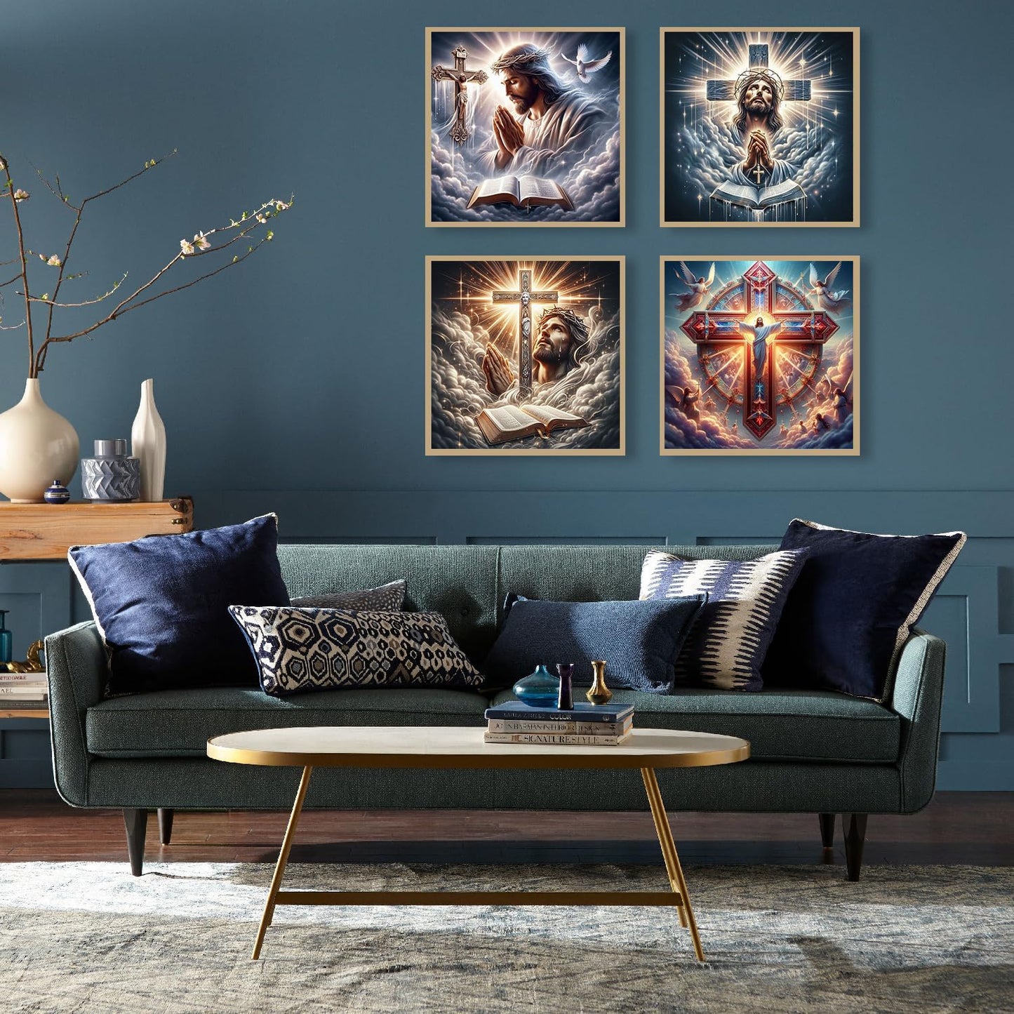 EIBEILI 4 Pack Diamond Art Kits for Adults - Jesus 5D Diamond Painting Kits for Beginners,Cross DIY Gem Art Full Round Drill Diamond Dots Crystal Craft Kits for Gifts Home Wall Decor 12x12inch