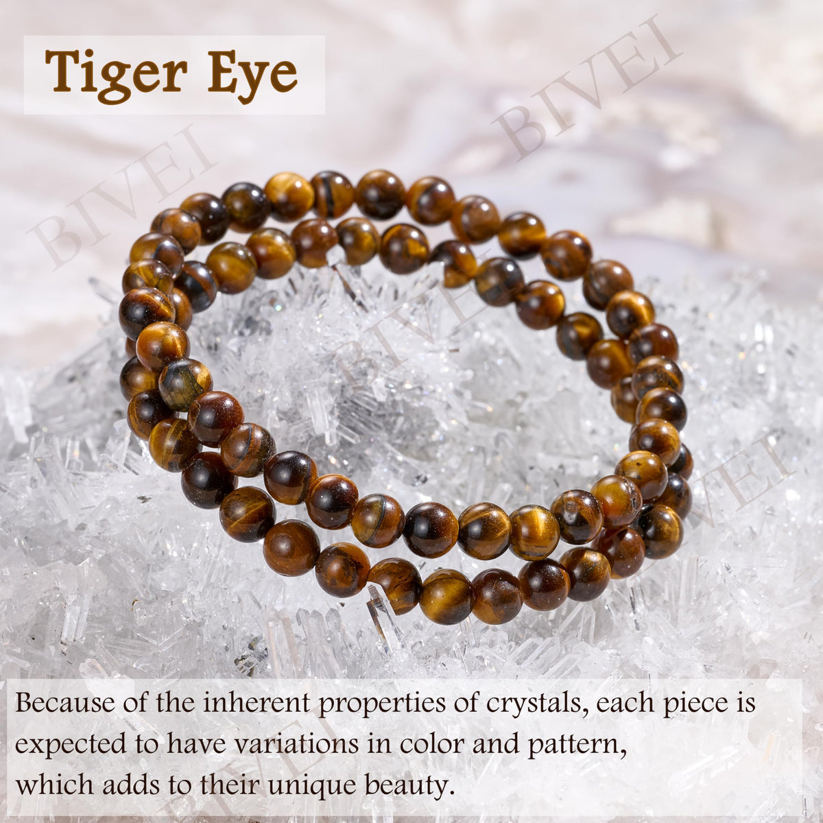 Bivei Tiger Eye - Confidence - 6mm Beaded Bracelets for Women Handmade Semi Precious Natural Stone Stretch Elastic Jewelry for Women Yoga Protection Gifts Small