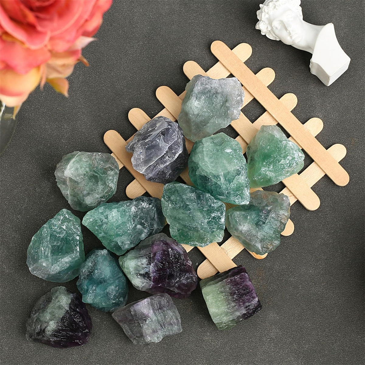 YATOJUZI Fluorite 1lb Bulk Natural Healing Crystals Raw Rough Rocks Stones Sets for Cabbing Tumbling Cutting Lapidary Polishing Reiki Crytsal Healing Wire Wrapping Decoration Gemstone