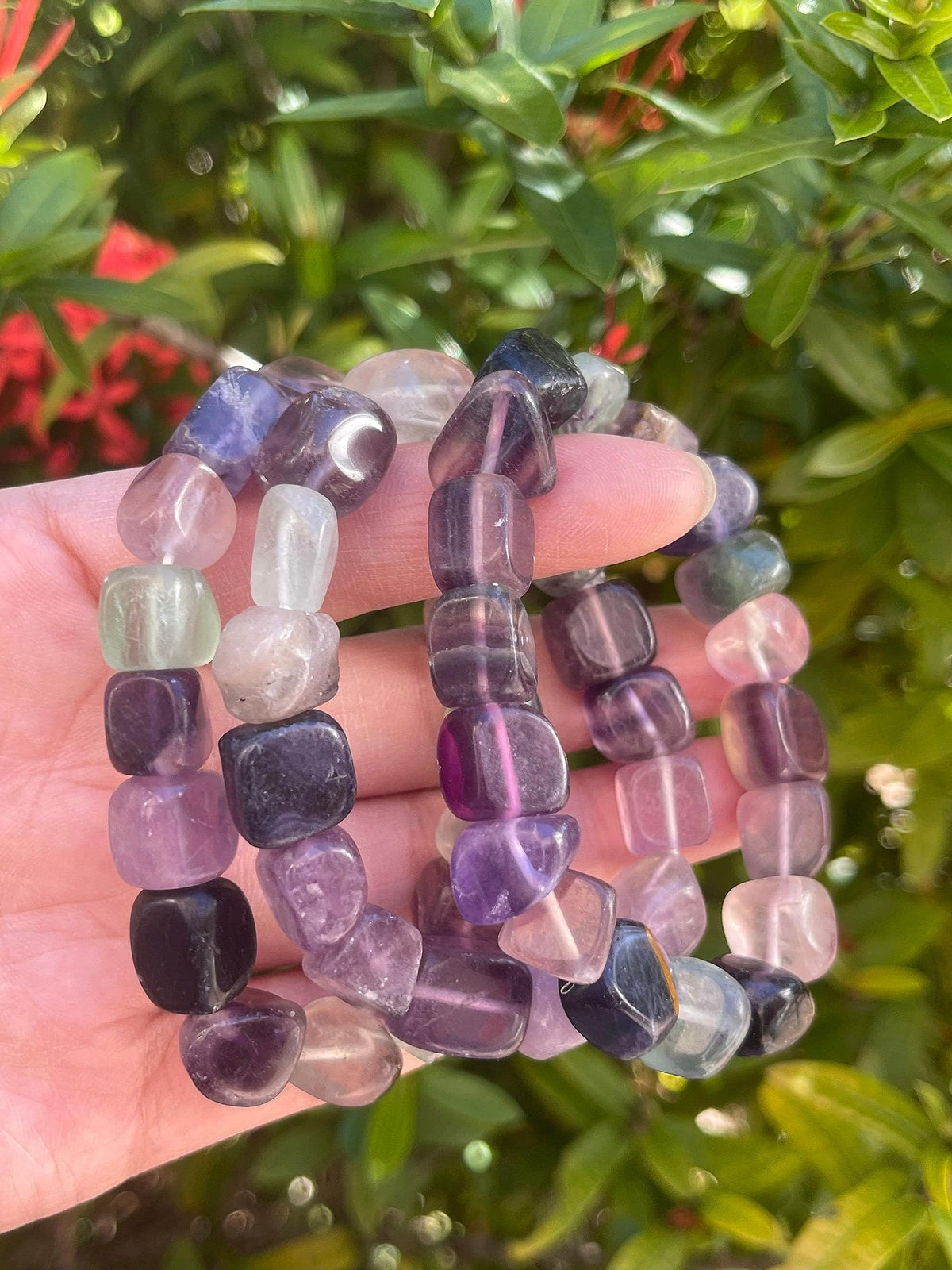GAF TREASURES Rainbow Fluorite Crystal Nugget Bracelet, Genuine Rainbow Fluorite Tumbled Gemstone Bracelet, Healing Crystal Bracelet, Gift for Men & Women (1)