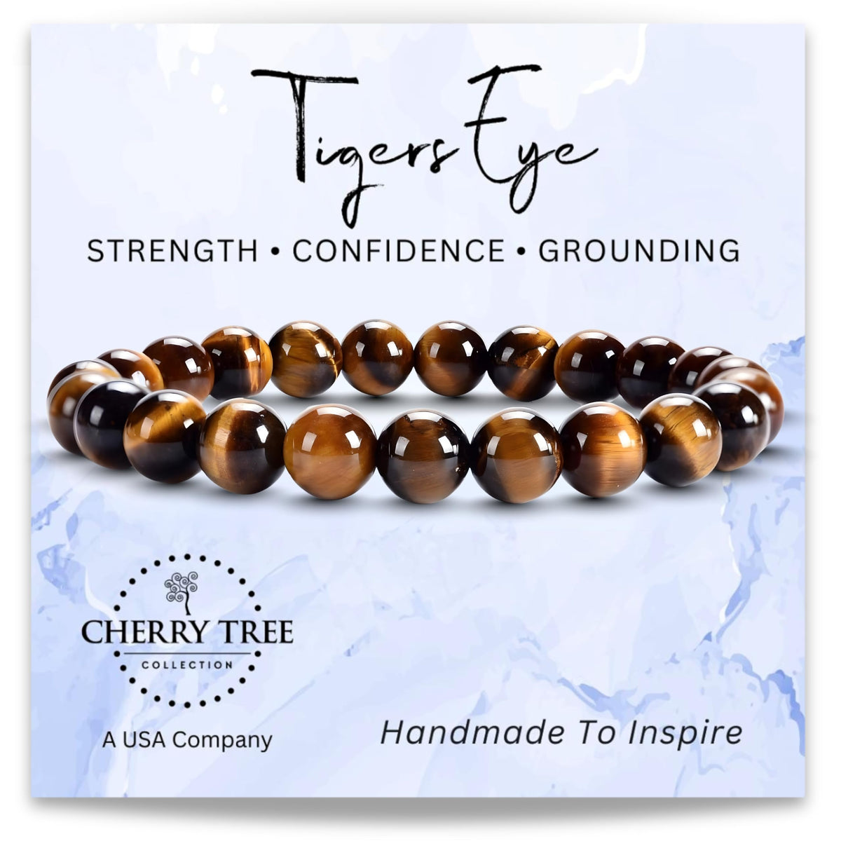 Cherry Tree Collection Tigers Eye Bracelet – Handmade 8mm Natural Tigers Eye Beaded Stretch Bracelet for Men & Women – Healing, Protection & Positive Energy – Unisex Jewelry, Gift-Ready - Small