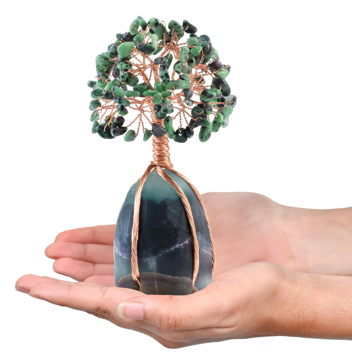 Crocon® Ruby Zoisite Crystals Tree with Fluorite Rough Base, Birthday Gifts for Women & Men, Room Decor, Healing Crystals Spiritual Gift, House Warming Gifts New Home, Birthday Gift - Mom Sister Wife