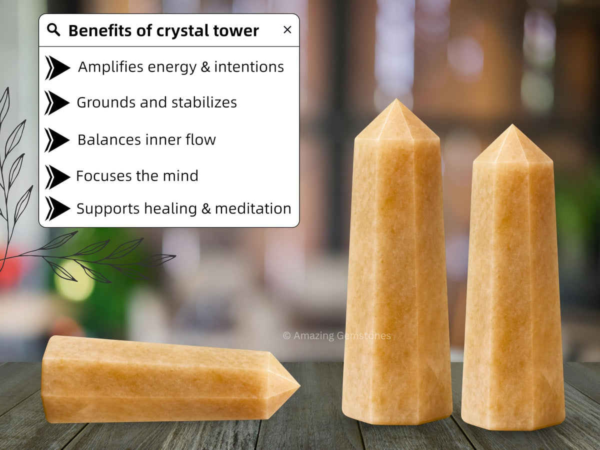 Amazing Gemstone Cream Moonstone Crystal Towers - Natural Healing Crystal Point Obelisk for Reiki Healing and Crystal Grid (2" to 3" INCH)
