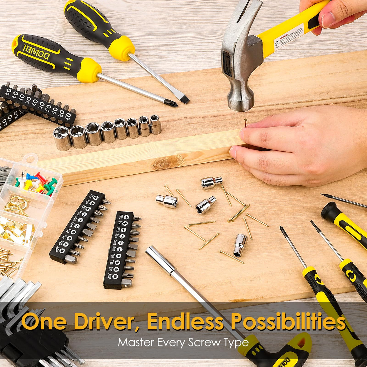 DOWELL Tool Set 185 Piece, General Household Tool Kit, Hand Tool Kit with Toolbox Storage Case for Home Repair