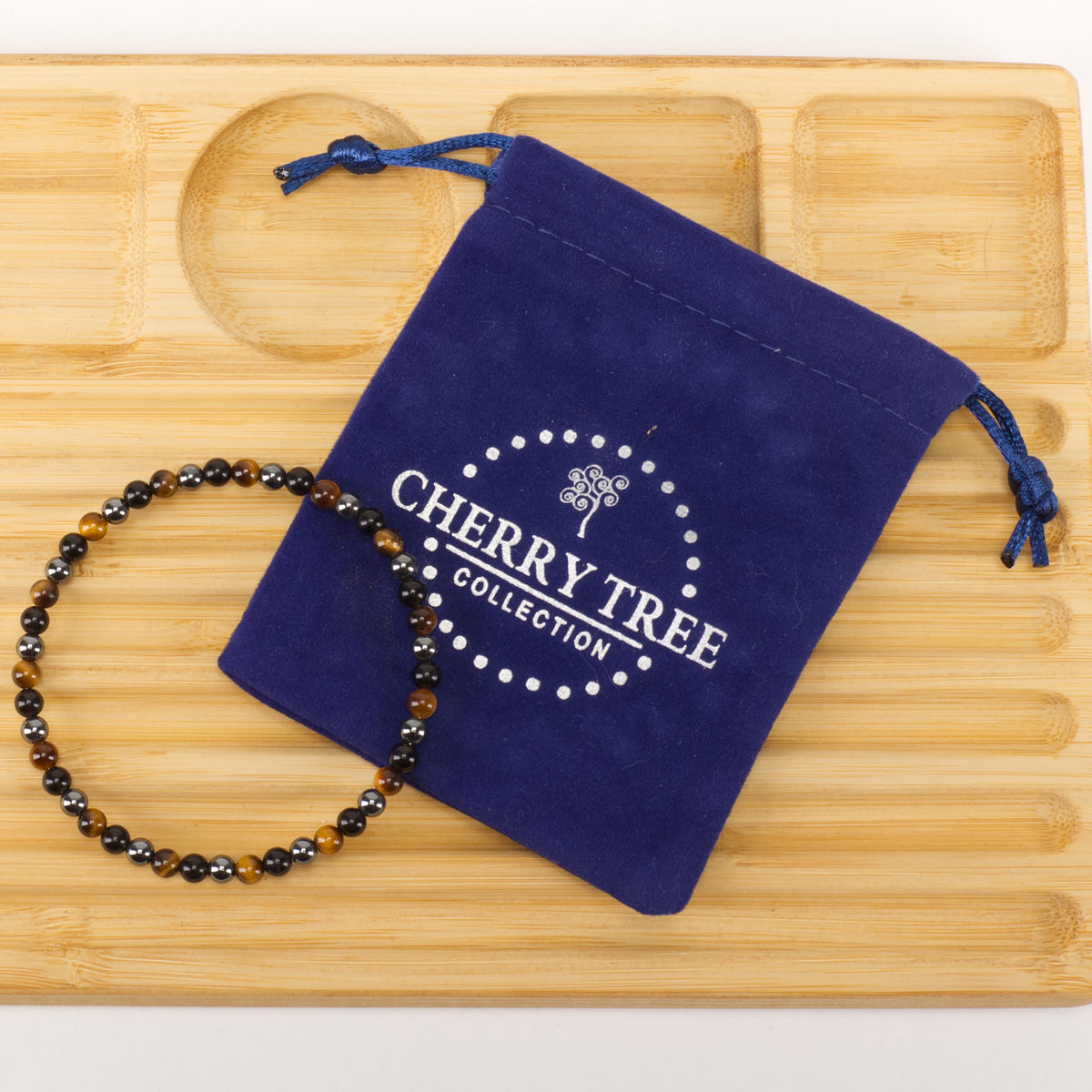 Cherry Tree Collection - Small, Medium, Large Sizes - Gemstone Beaded Bracelets For Women and Men - 4mm Round Beads (Triple Protection - Medium)