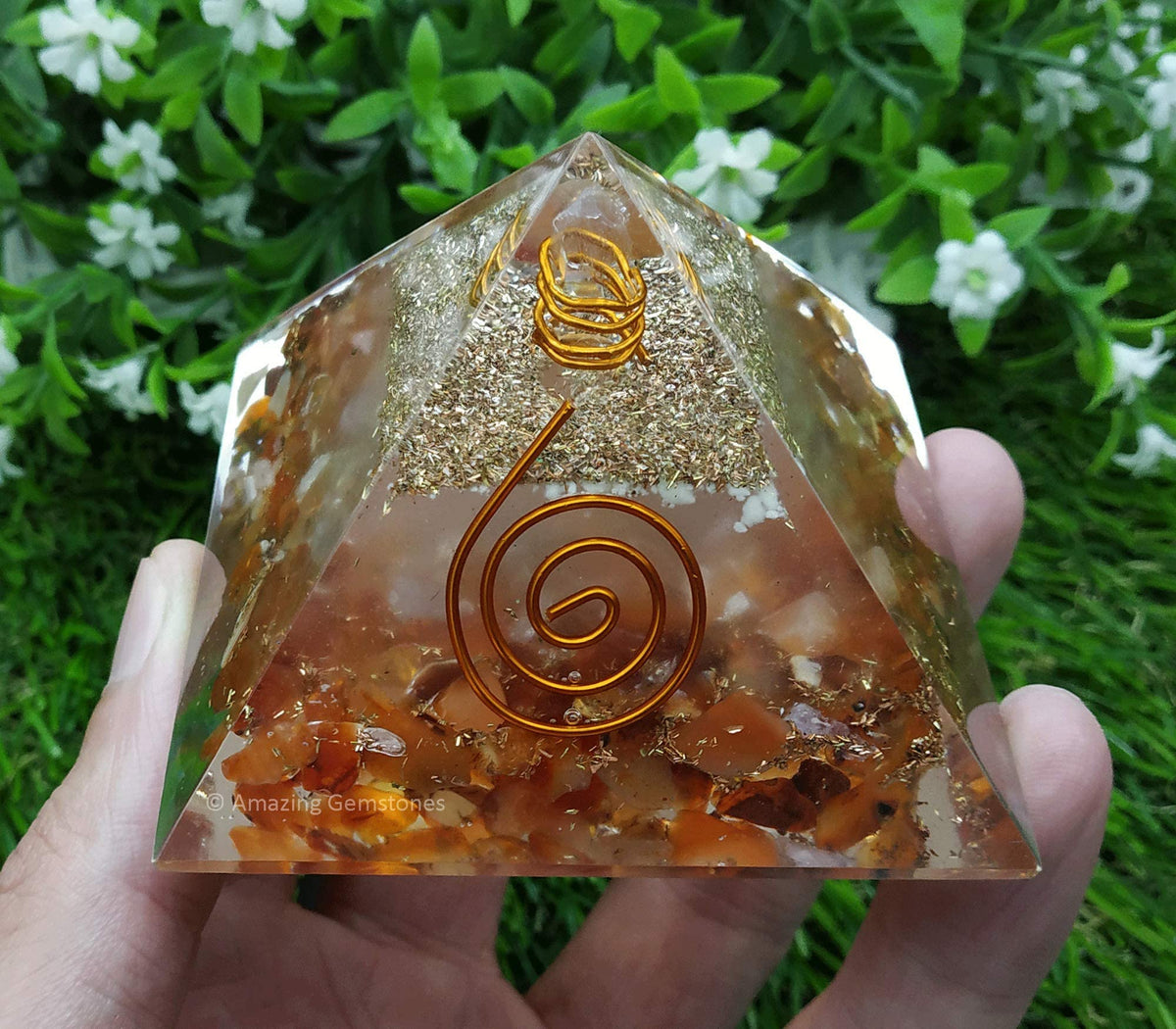 Amazing Gemstone Large Orgone Pyramid | Glow in Dark Carnelian Pyramid Crystal | Orgonite Pyramid | Organ Pyramids Positive Energy Healing