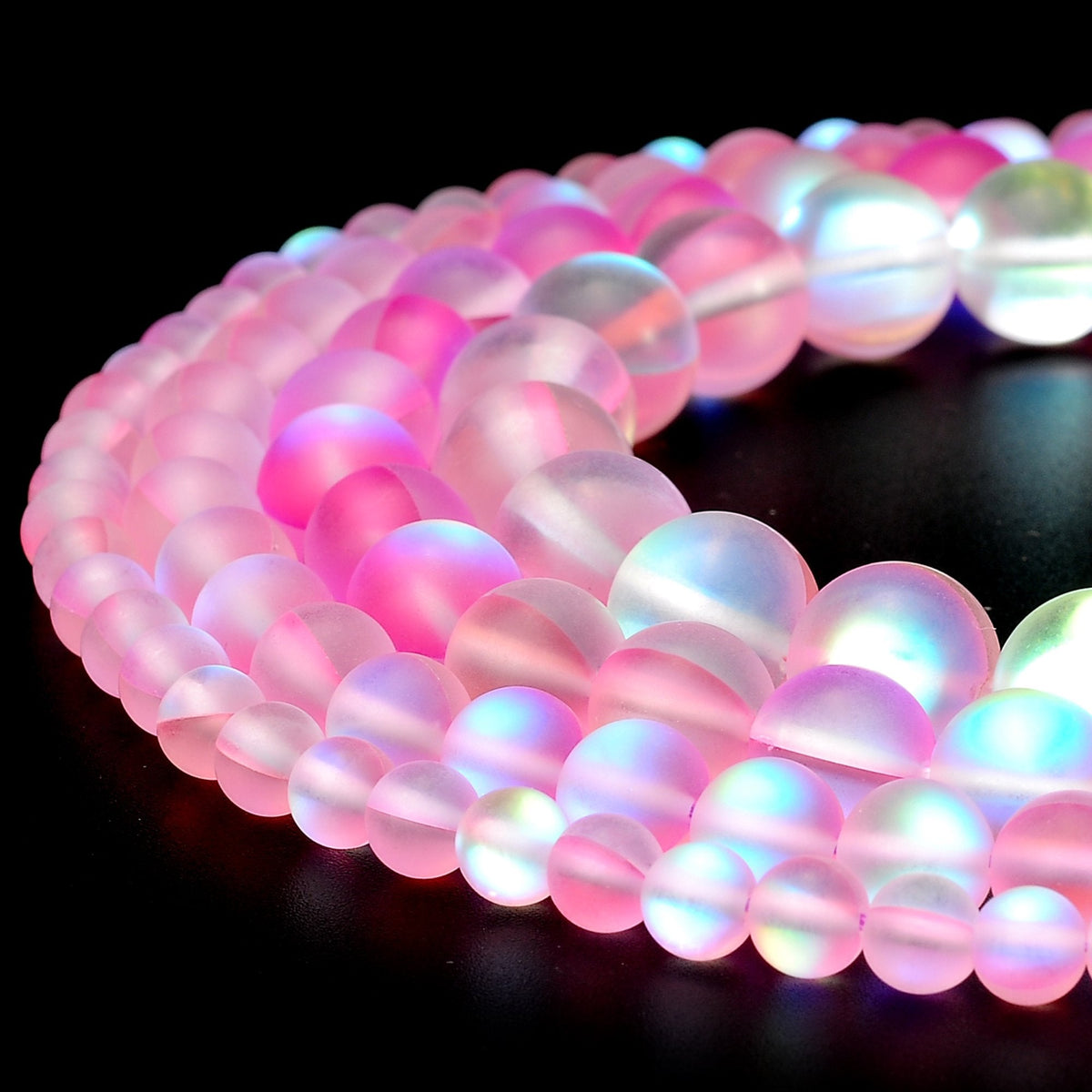 RUBYCA 8mm Round Moonstone Matte Crystal Glass Beads Aura for Jewelry Making Pink, 1 Strand