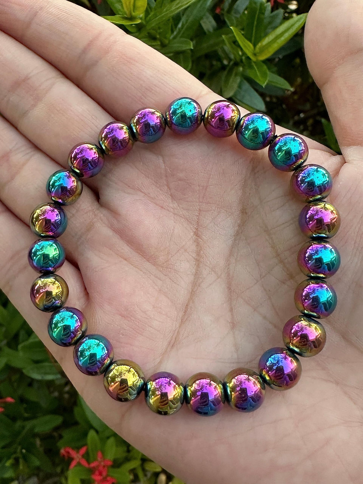 GAF TREASURES Rainbow Hematite Crystal Bead Bracelet 8mm, Genuine Rainbow Hematite Stretch Gemstone Bracelet, Healing Crystal Bracelet, Gift for Men & Women (1)