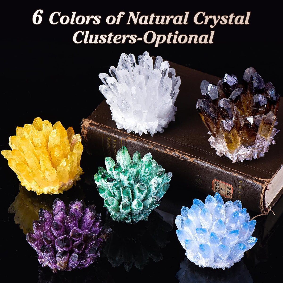 Natural Crystal Cluster Clear Quartz Mineral Crystal Cluster Cluster Healing Ornament Hue Reflection Feng Shui Home Decor (Tan)