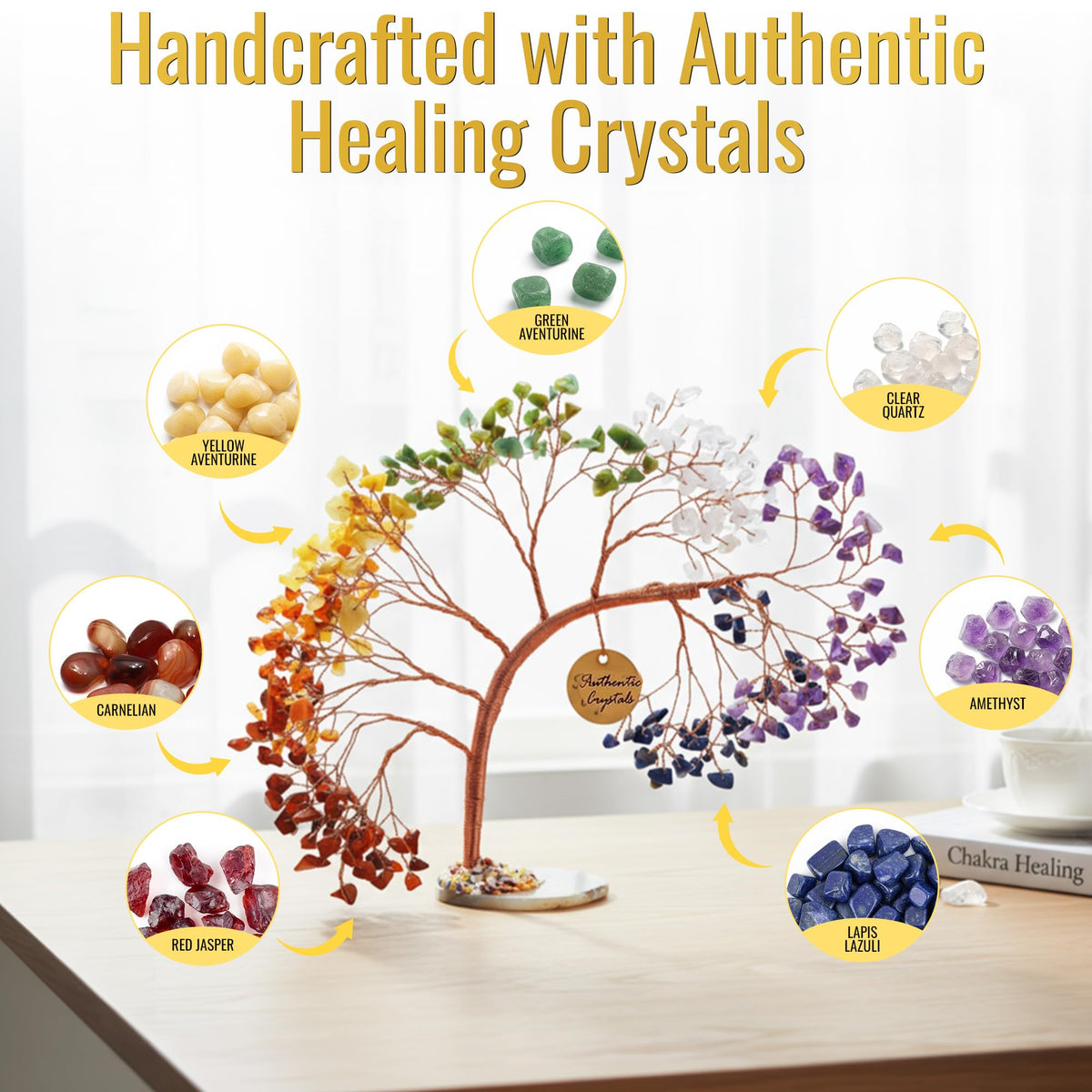 ANAYA AGATE 7 Chakra Crystal Tree of Life – Handmade Healing Gemstone Bonsai Trees for Home & Office Décor – Feng Shui Money Tree for Positive Energy, Good Luck & Spiritual for Women