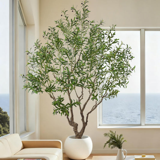 Artificial Olive Tree 8.2FT Tall Large Faux Trees with Realistic Leaves and Big Fruit, Fake Olive Floor Potted Artificial Plants for Home Office Living Room Indoor Outdoor Decor (98 inch,1Pack)