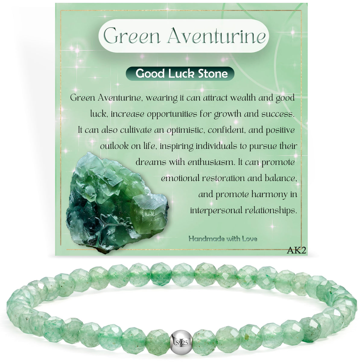 Farfume Green Aventurine - Good Luck Stone - Beaded Bracelets for Women,Handmade Natural Stone 4mm Beads 925 Sterling Silver Stretch Bracelets, Chakra Crystal Gemstone Jewelry Gifts for Mom