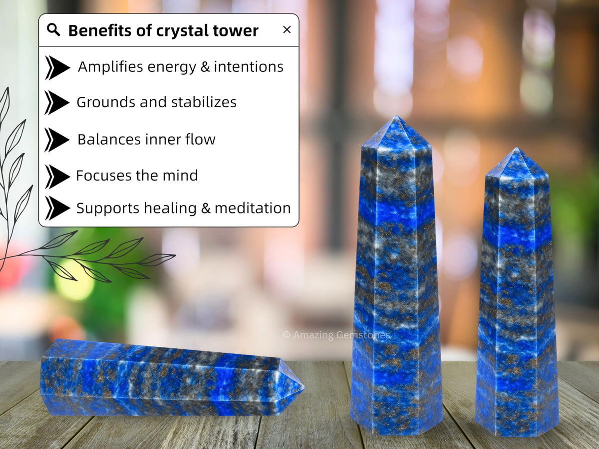 Amazing Gemstone Lapis Lazuli Crystal Towers ~ Natural Healing Crystal Point Obelisk for Reiki Healing and Crystal Grid (3" to 4" INCH)