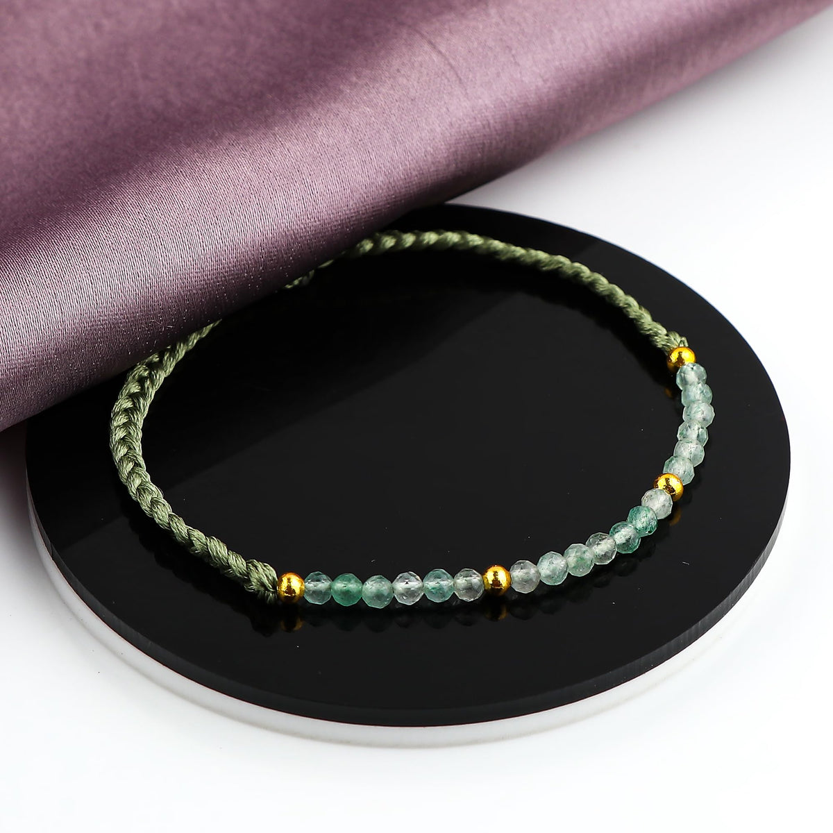 GEMSYMPHONY Green Strawberry Quartz Gemstone Beads Braided Bracelet – 3.5mm Natural Stone Beads, Handmade Adjustable Braided Rope Bracelet, Healing Crystal Jewelry for Men & Women, Unisex Boho Gift