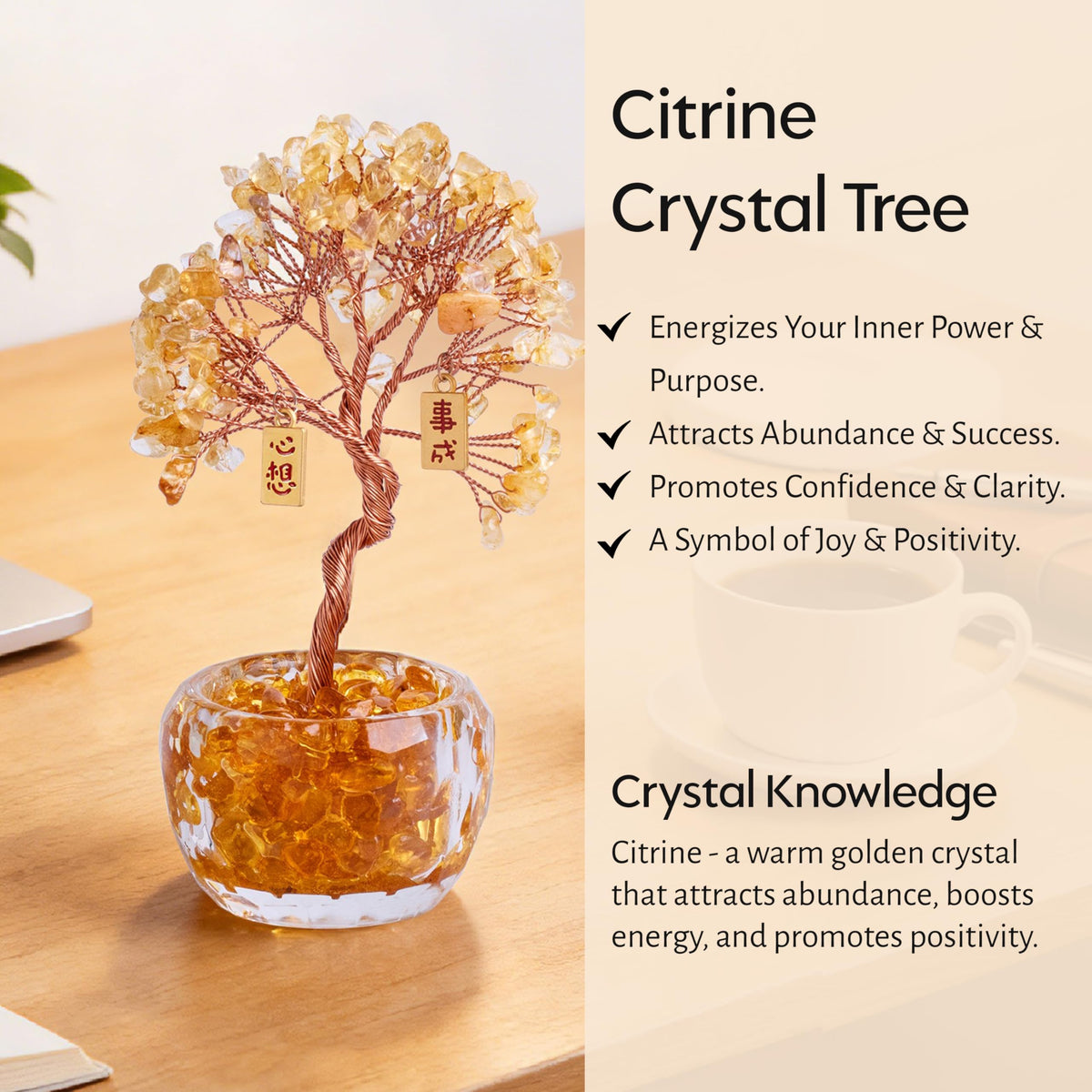 Now Aurah Citrine Crystal Ornament Handmade Gemstone Tree for Desk Decor Feng Shui Money Tree Attracts Wealth & Positive Energy. Thoughtful Gift for Women &Men