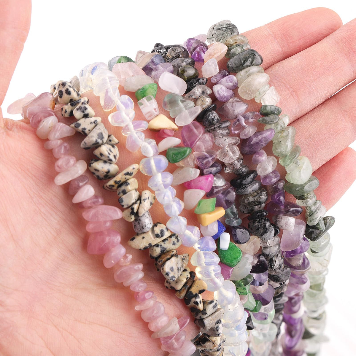 200pcs Natural Irregular Chip Stone Beads 5-8mm Pre-Drilled 30-inch Strand Semi-Precious Healing Crystal Beads for DIY Jewelry Making Bracelet Chakra Crafts Green Rutilated Quartz