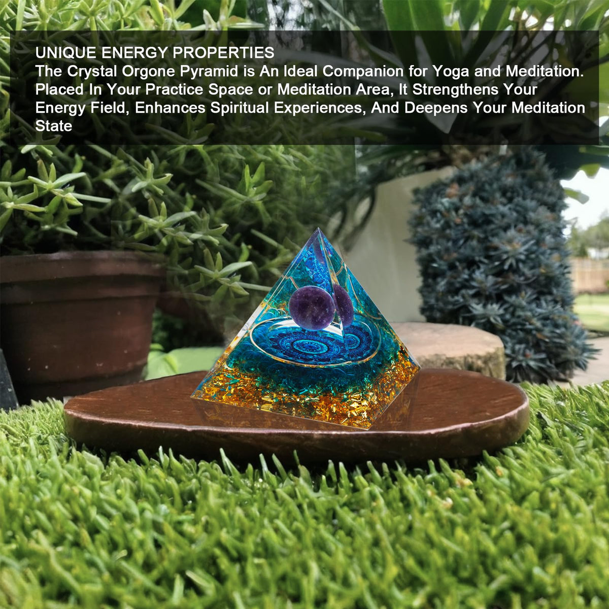 Orgone Pyramid, Orgonite Crystal Pyramid, Orgone Energy Generator for Reduce Stress Healing Meditation Attract Wealth and Lucky (Blue Glaze)