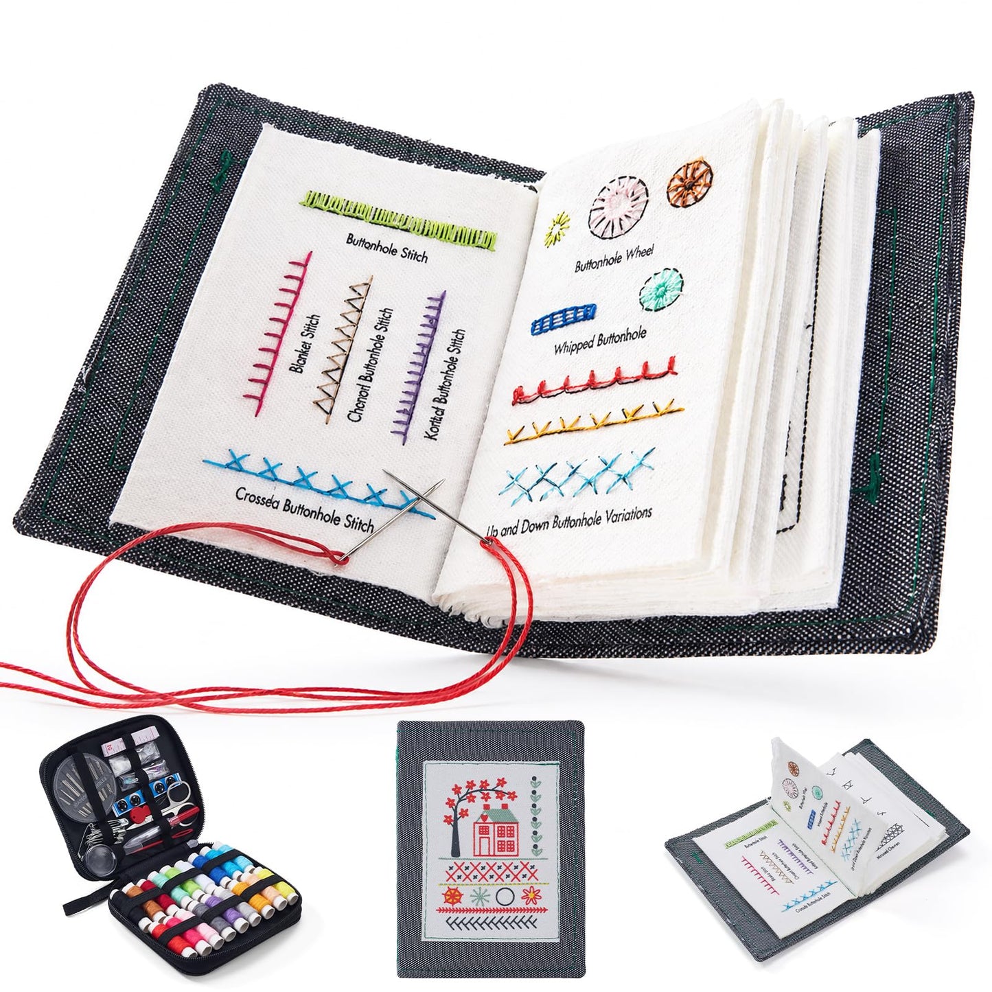 Btesilm Embroidery Stitch Book Set, Including 106 Universal Stitch Diagrams and 86 Sewing Tools, Suitable for Adults, DIY Craft Enthusiasts, and Beginners