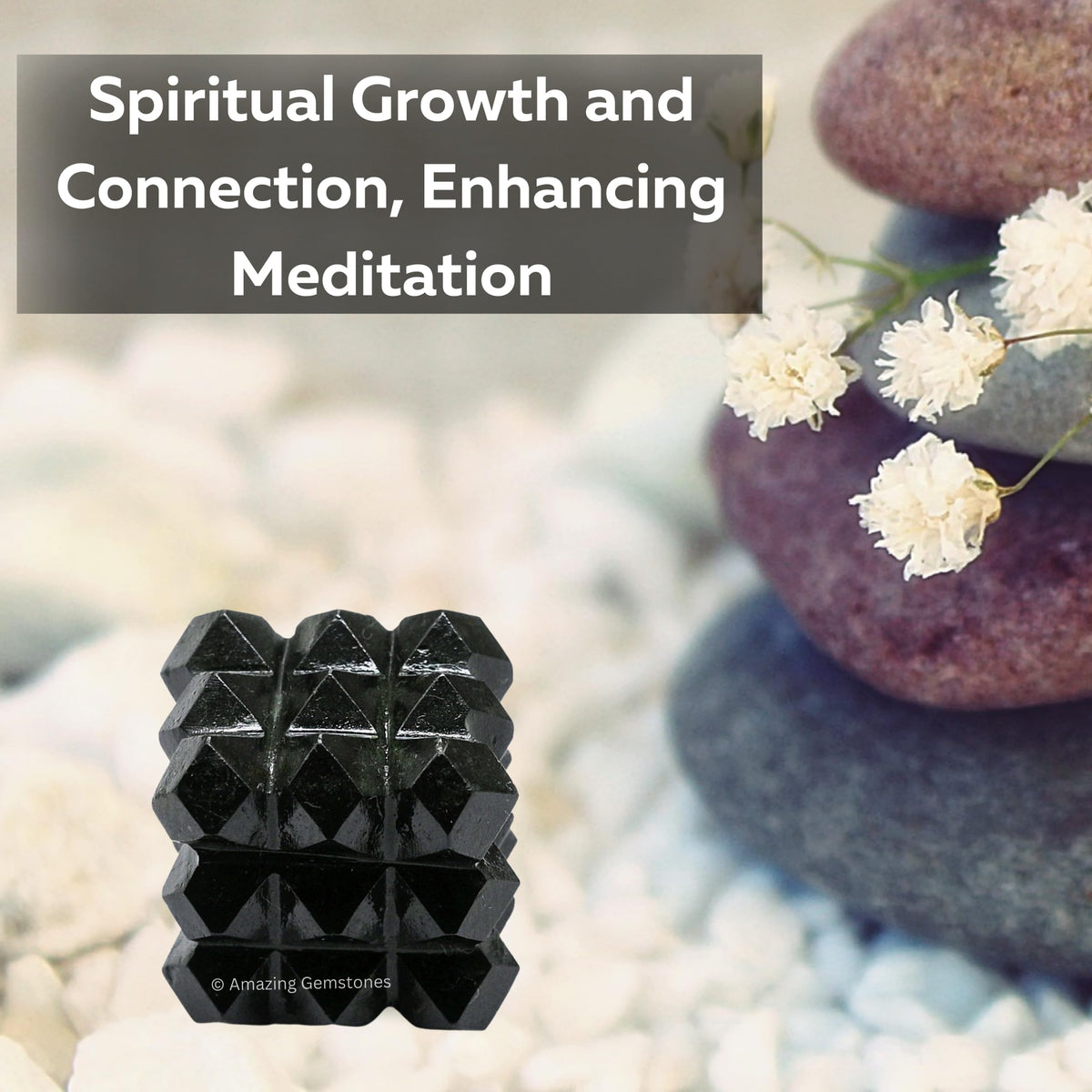 Amazing Gemstone Black Tourmaline Crystal Cube with 54 Pyramid - 1" Mini Lemurian Pyramid Cube Figurine of Natural Stone Pyramid for Meditation, Reiki, Chakra Balancing Vastu Pooja and Crystal Grids